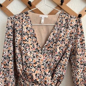 Leith Floral Long Sleeve Silky Satin like Wrap Dress -Size XS